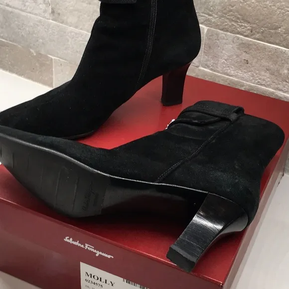 Salvatore Ferragamo Black Suede Ankle Boots
