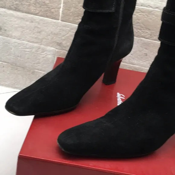 Salvatore Ferragamo Black Suede Ankle Boots