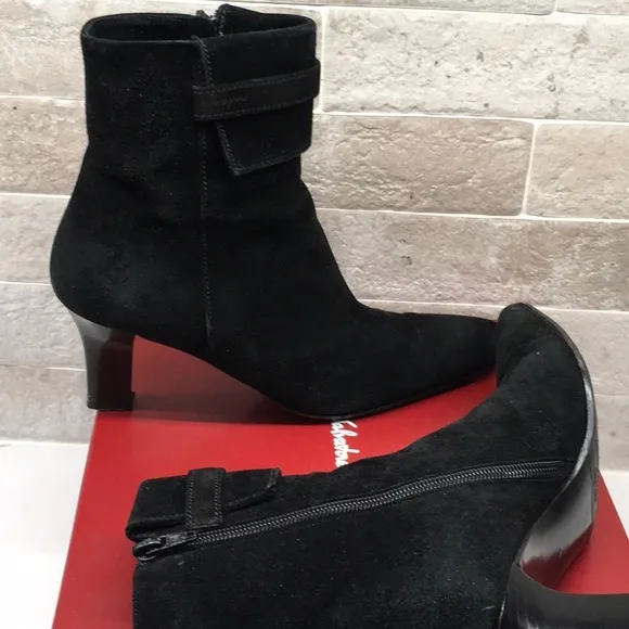 Salvatore Ferragamo Black Suede Ankle Boots