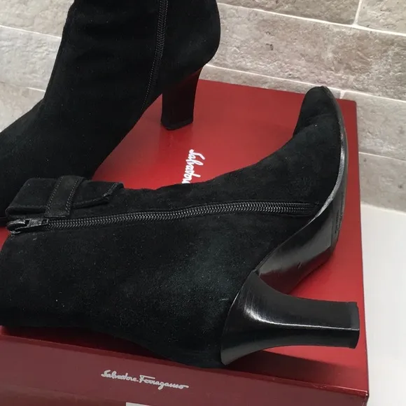 Salvatore Ferragamo Black Suede Ankle Boots