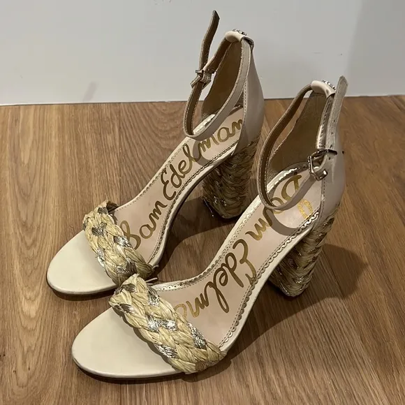 Sam EdelmanYoana Metallic Raffia High-Heel Sandals size 8