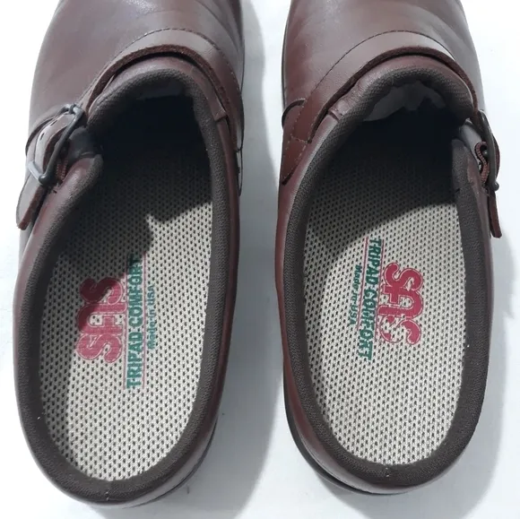 SAS San Antonio Shoemaker Leather Slip On Brown Shoes Bukle Clogs Size 10 1/2 M