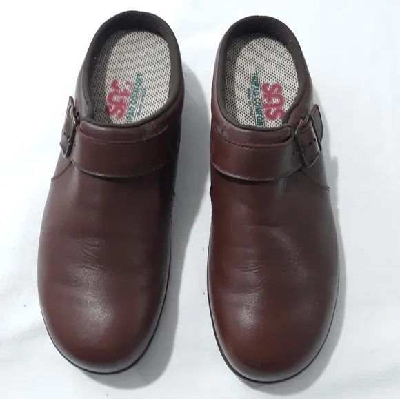 SAS San Antonio Shoemaker Leather Slip On Brown Shoes Bukle Clogs Size 10 1/2 M
