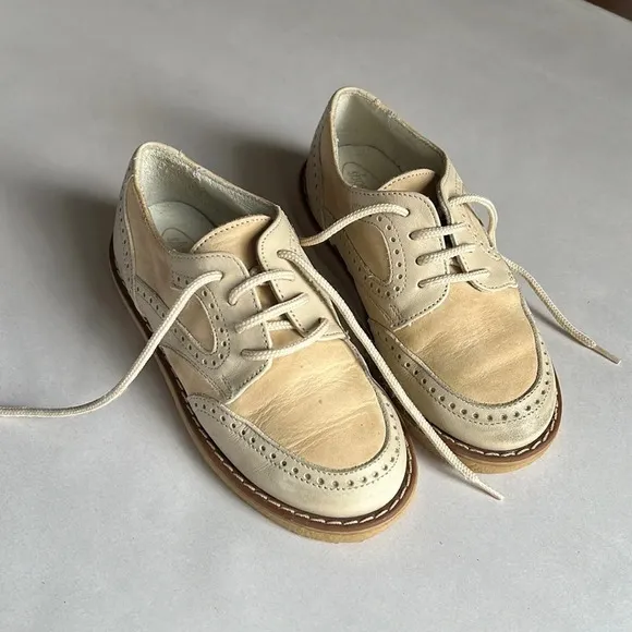 Shoe Be Doo Made in Italy Cream Leather Oxford Lace Up Shoes for Toddler. Size 9