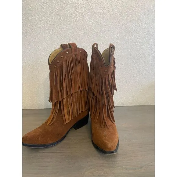 Smokey Mountain Suede Fringe Boots Girl's size 4.5 Style‎ Wysteria