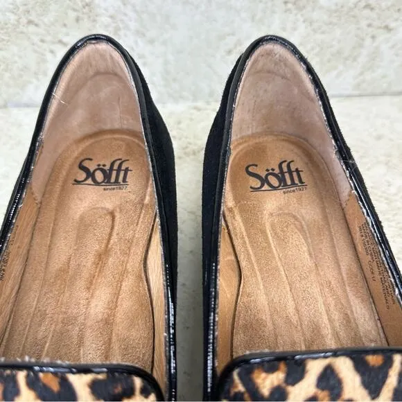 Sofft Black Suede Patent Leather Cowhair Front Buckle Slip-On Loafer Size 9
