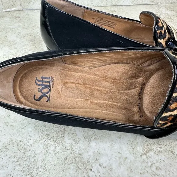 Sofft Black Suede Patent Leather Cowhair Front Buckle Slip-On Loafer Size 9