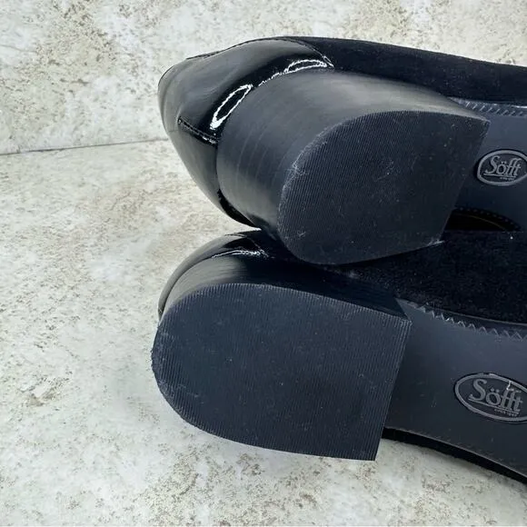 Sofft Black Suede Patent Leather Cowhair Front Buckle Slip-On Loafer Size 9