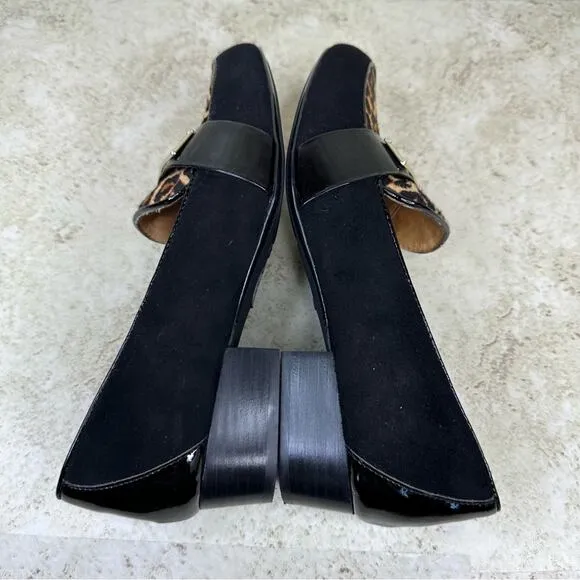 Sofft Black Suede Patent Leather Cowhair Front Buckle Slip-On Loafer Size 9