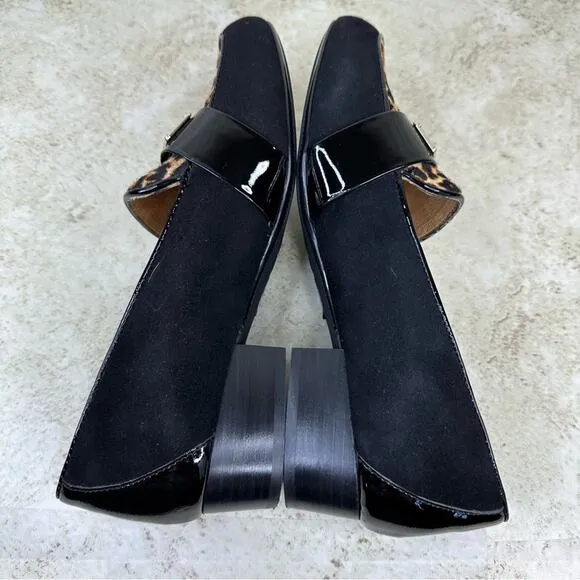 Sofft Black Suede Patent Leather Cowhair Front Buckle Slip-On Loafer Size 9