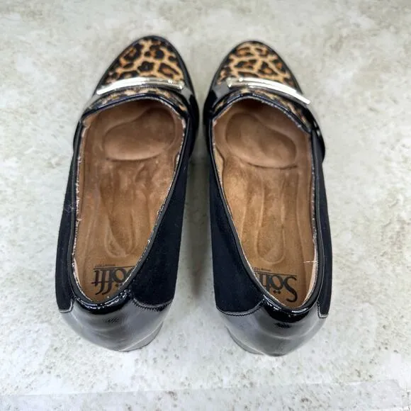 Sofft Black Suede Patent Leather Cowhair Front Buckle Slip-On Loafer Size 9