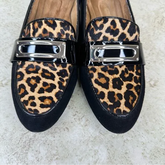 Sofft Black Suede Patent Leather Cowhair Front Buckle Slip-On Loafer Size 9