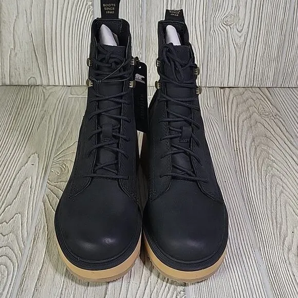 Sorel Hi Line Heel Lace Up Leather Ankle Boots Black Leather Womens 6 NEW