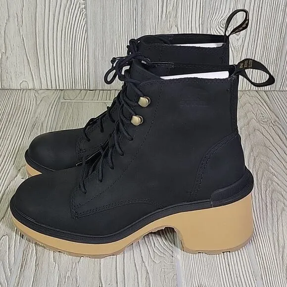 Sorel Hi Line Heel Lace Up Leather Ankle Boots Black Leather Womens 6 NEW