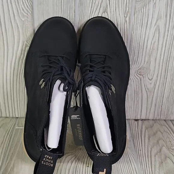 Sorel Hi Line Heel Lace Up Leather Ankle Boots Black Leather Womens 6 NEW