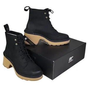 Sorel Hi Line Heel Lace Up Leather Ankle Boots Black Leather Womens 6 NEW