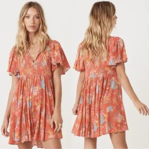 Spell Bohemian Gypsy Meadowland Flutter Sleeve Mini Dress Poppy Medium Cottage