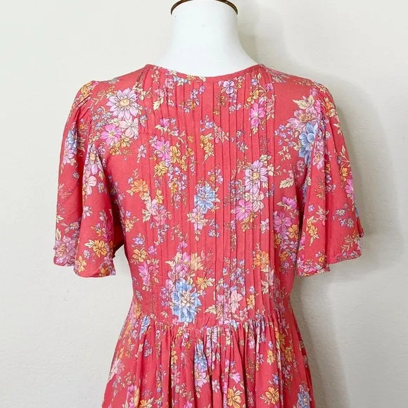 Spell Meadowland Flutter Sleeve Mini Dress Poppy