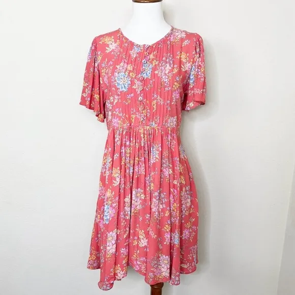 Spell Meadowland Flutter Sleeve Mini Dress Poppy