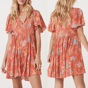 Spell Meadowland Flutter Sleeve Mini Dress Poppy