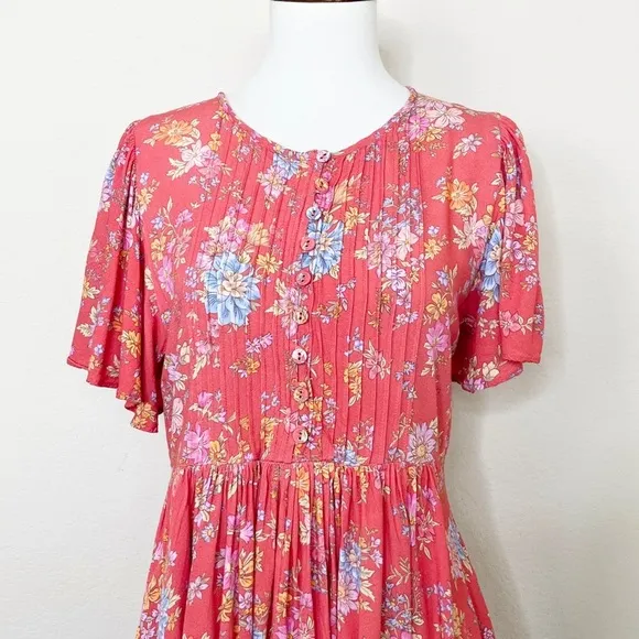 Spell Meadowland Flutter Sleeve Mini Dress Poppy