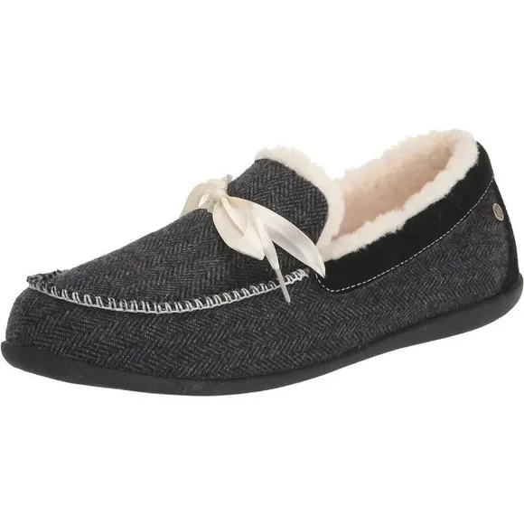 Spenco girl's Faux Furr Birch Slip On Black Slip Resistant Shoes Size 5