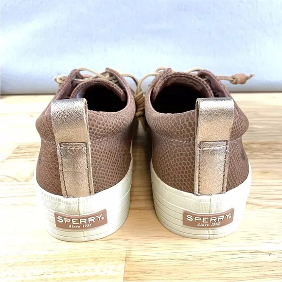 Sperry Crest Vibe Pink Rose Snake Leather Laces Platform Sneakers STS88296