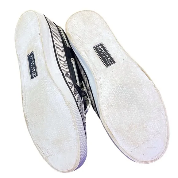 SPERRY Topsiders Black &amp; White Zebra Animal Print Sequin Boat Shoes Size 9M