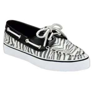 SPERRY Topsiders Black &amp; White Zebra Animal Print Sequin Boat Shoes Size 9M