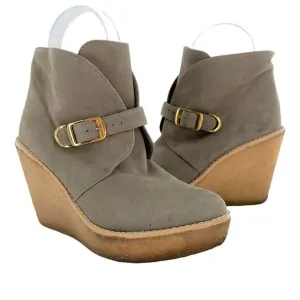 Stella McCartney Taupe Suede Platform Wedge Ankle Boots Size 36