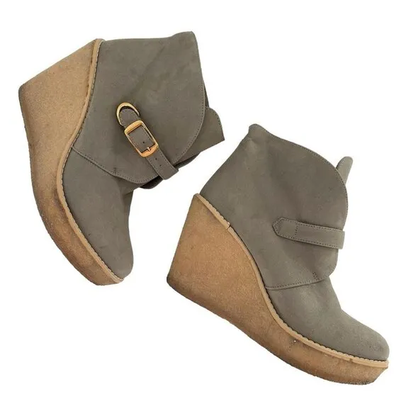 Stella McCartney Taupe Suede Platform Wedge Ankle Boots Size 36