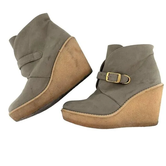 Stella McCartney Taupe Suede Platform Wedge Ankle Boots Size 36
