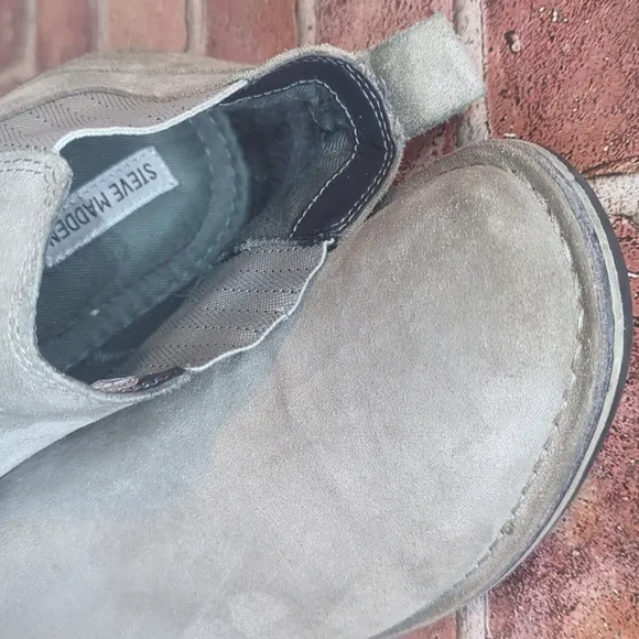 Steve Madden Mens Grey Sand Suede Intuit Leather Chelsea Boot Size 12