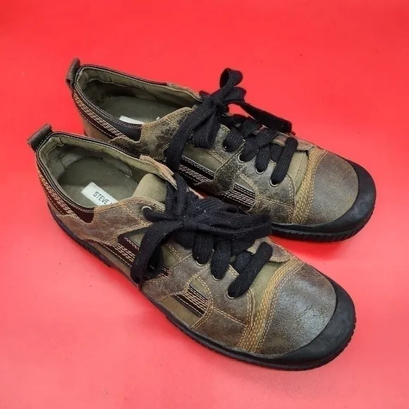 Steve Madden P-Freeze Olive Green Leather Men's Fashion Sneakers Size 11.5 Shoes