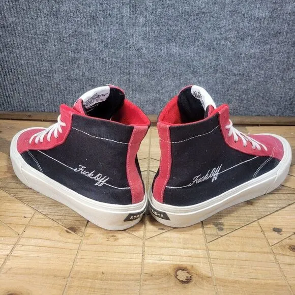 Straye Hiland &quot;F*ck Off&quot; Mens 11 High Top Red Black Suede Skate Shoes Hollywood