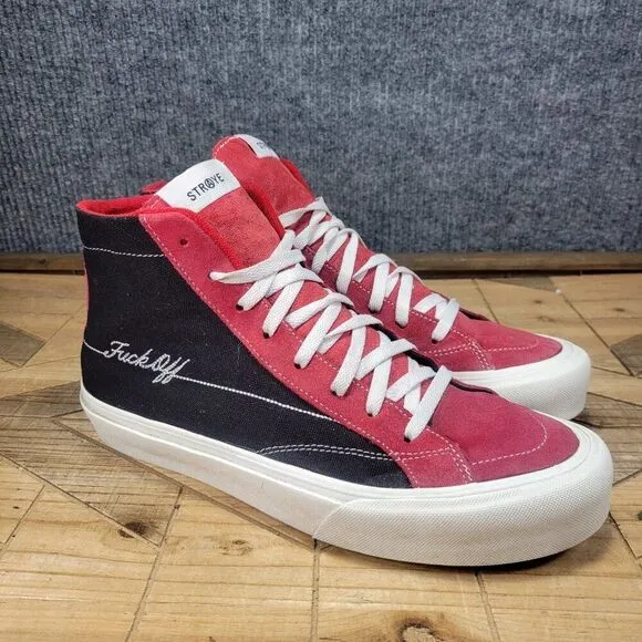 Straye Hiland &quot;F*ck Off&quot; Mens 11 High Top Red Black Suede Skate Shoes Hollywood