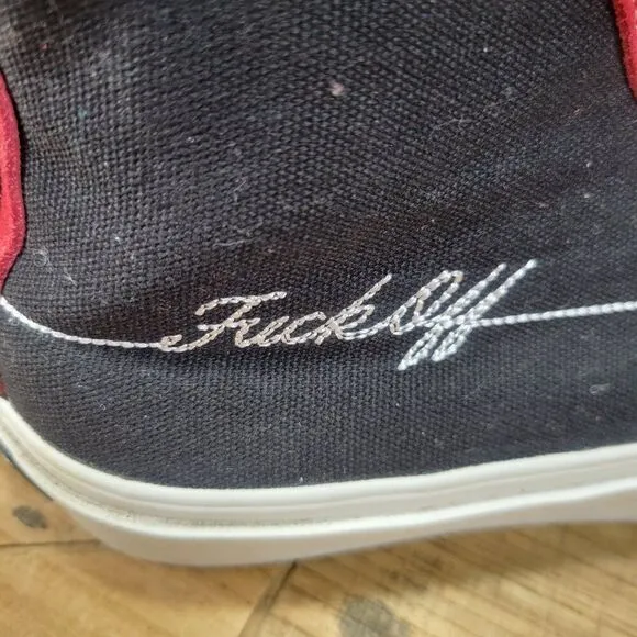 Straye Hiland &quot;F*ck Off&quot; Mens 11 High Top Red Black Suede Skate Shoes Hollywood