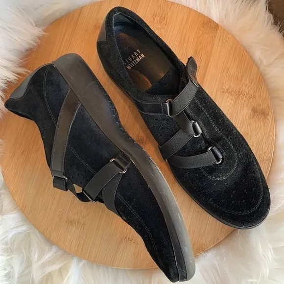Stuart Weitzman || Black Suede Leather Slip On Sneakers 9.5 M