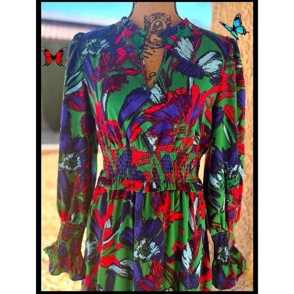 Sugarlips Blue Tropical State Of Mind Leandra Ruffle Maxi Dress Size M