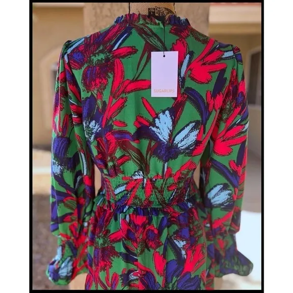 Sugarlips Blue Tropical State Of Mind Leandra Ruffle Maxi Dress Size M
