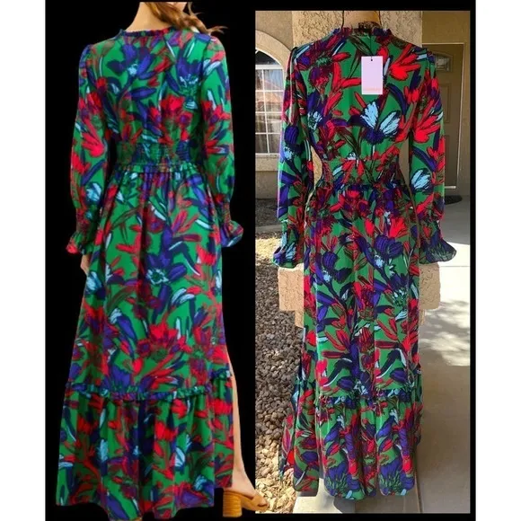 Sugarlips Blue Tropical State Of Mind Leandra Ruffle Maxi Dress Size M
