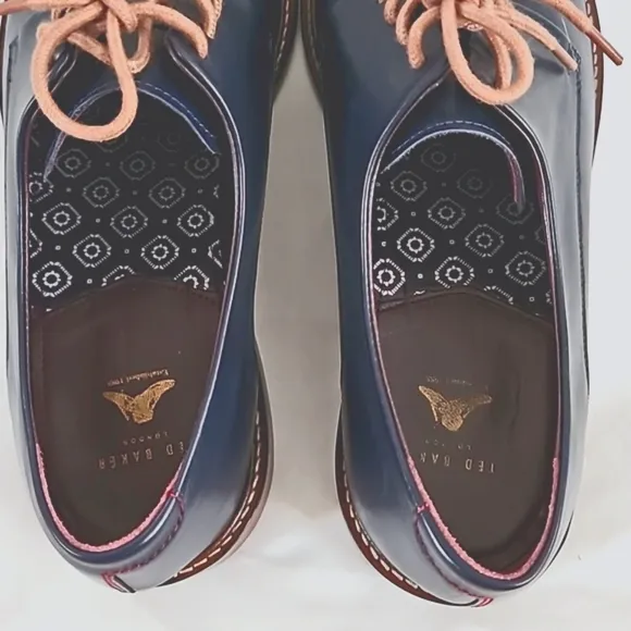 Ted Baker IRRON 2 Mens Dark Navy Blue and Brown Leather Derby Lace Up Shoes 11.5