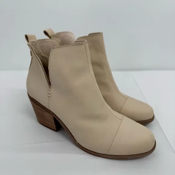 TOMS 10018909 Women's Everly Cutout Beige Leather Slip-On Ankle Boots Shoes