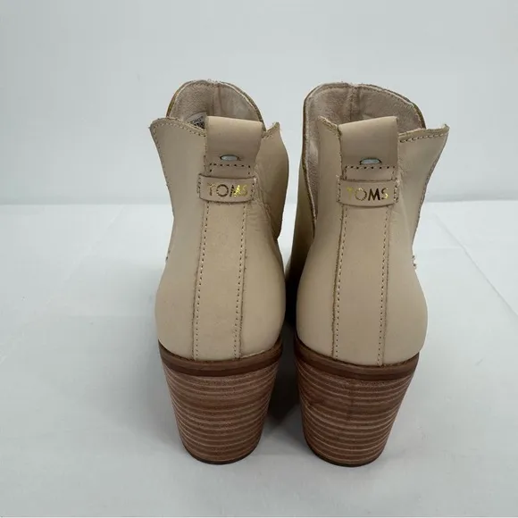 TOMS 10018909 Women's Everly Cutout Beige Leather Slip-On Ankle Boots Shoes