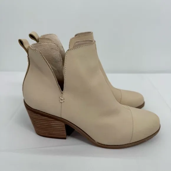 TOMS 10018909 Women's Everly Cutout Beige Leather Slip-On Ankle Boots Shoes
