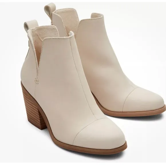 TOMS 10018909 Women's Everly Cutout Beige Leather Slip-On Ankle Boots Shoes