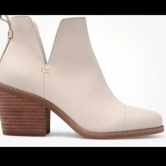 TOMS 10018909 Women's Everly Cutout Beige Leather Slip-On Ankle Boots Shoes