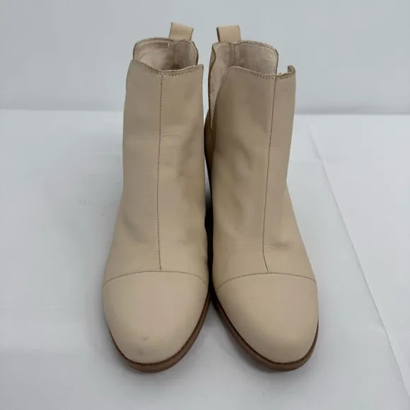 TOMS 10018909 Women's Everly Cutout Beige Leather Slip-On Ankle Boots Shoes