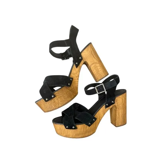 TopShop black suede platform sandals size 10