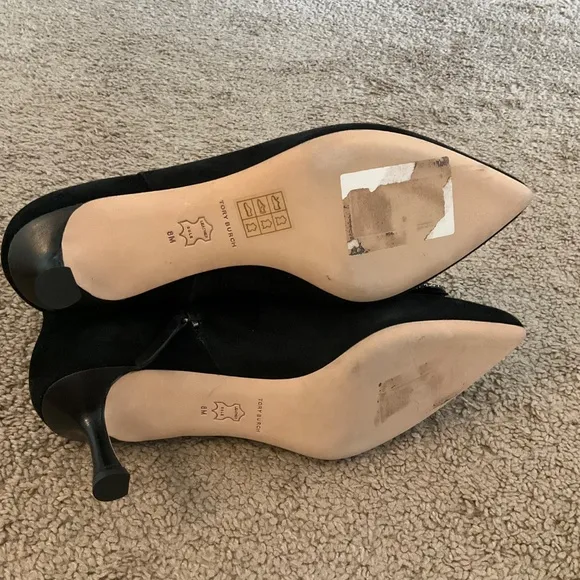 TORY BURCH EMBELLISHED SUEDE BOOTS WITH CRYSTAL BOW